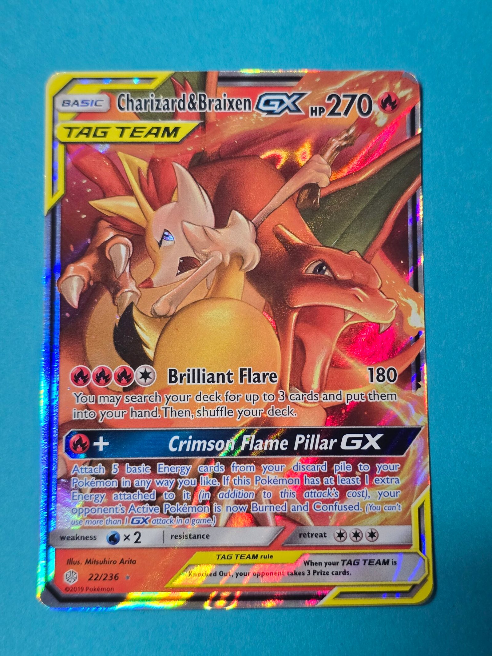 Charizard & Braixen GX Tag Team - 22/236 Team Up (Holo) Pokémon Card x1