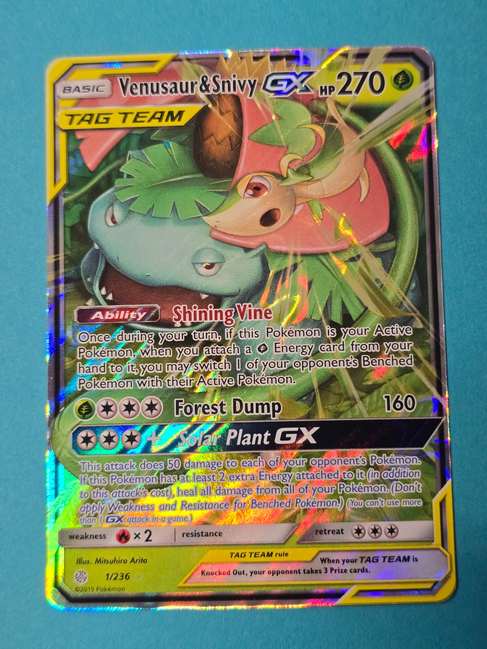 Venusaur & Snivy GX - 1/236 Team Up (Holo) Pokémon Card x1