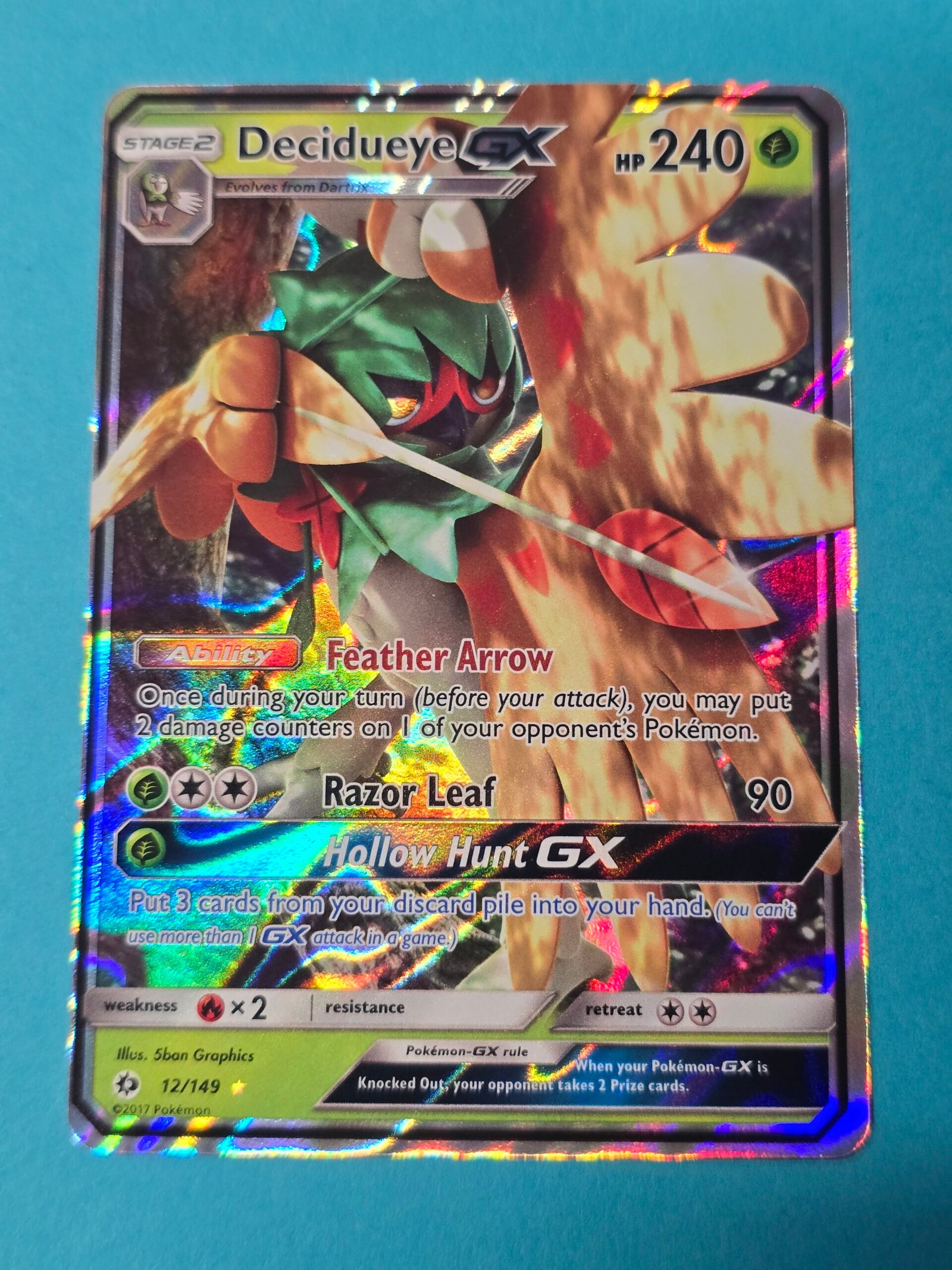 Decidueye GX 12/149 Holo Ultra Rare - Sun & Moon Base Set Pokémon Card x1