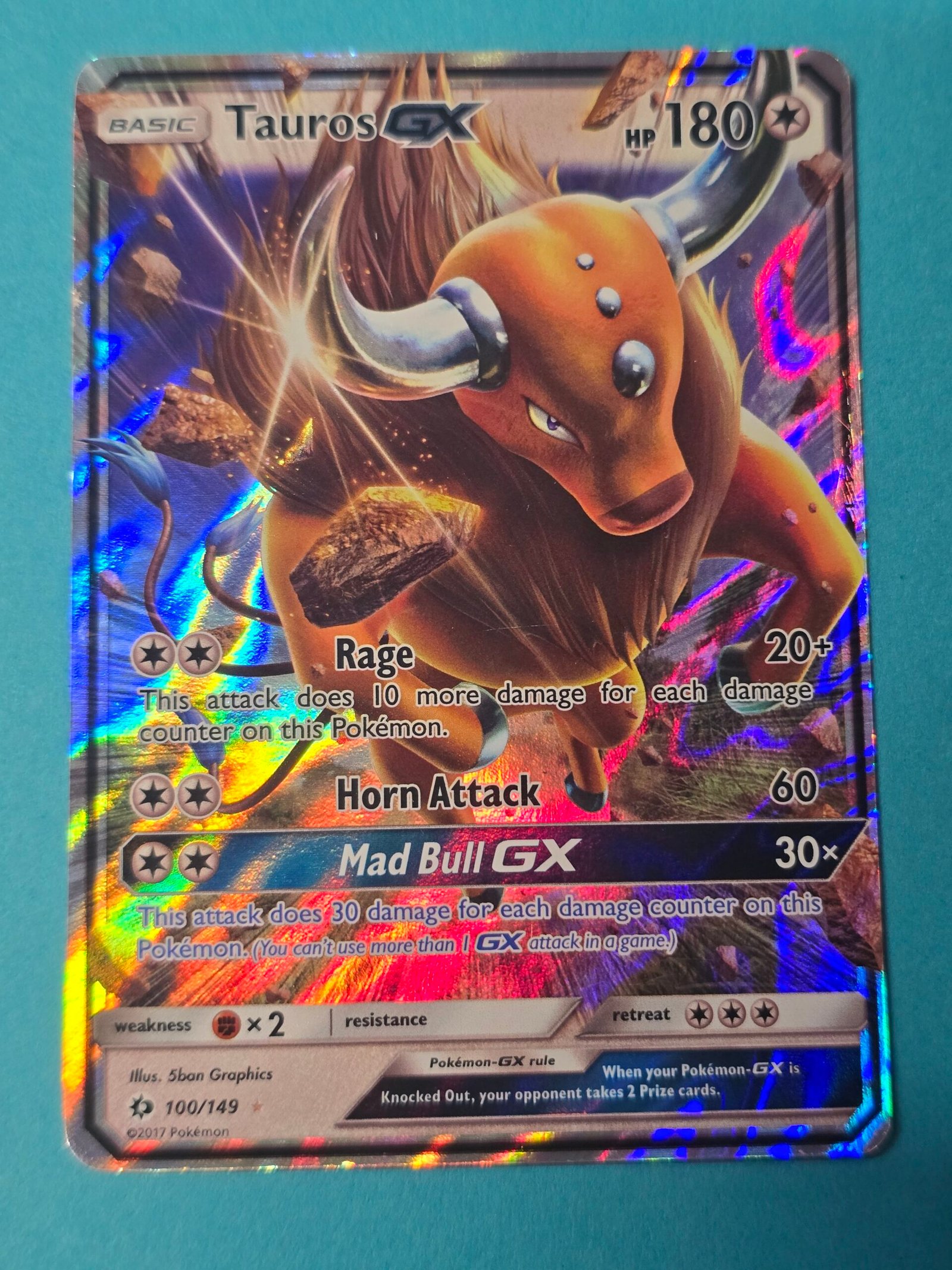 Tauros-GX 100/149 (Holo) Sun & Moon Base Set Played Pokémon Card x1